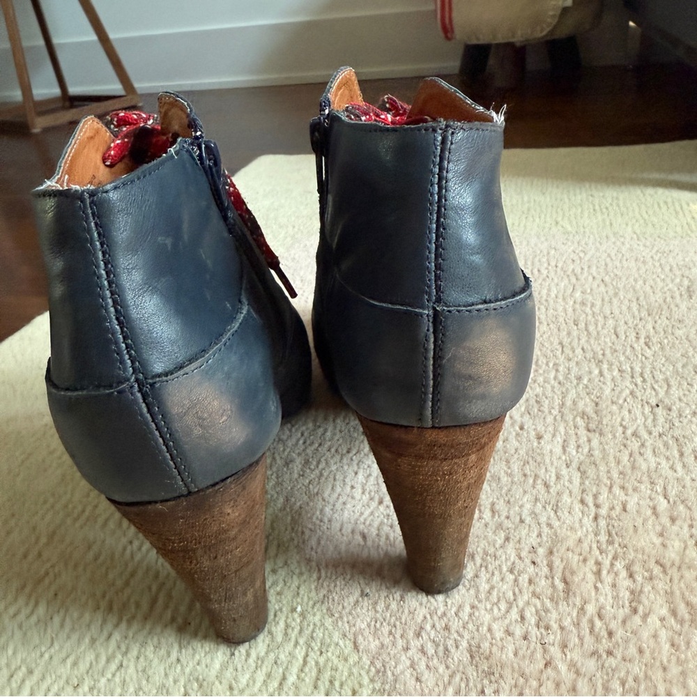 Anthropologie Lucky Penny Navy Heeled Boots with Red Laces - Picture 4 of 8